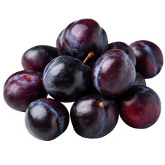 Fototapeta premium A close up shot of a pile of dark purple plums against a white background