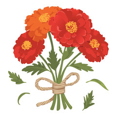 Bold Red Marigold Bouquet Tied with Twine