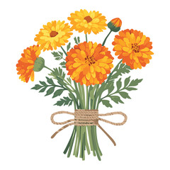 Rustic Orange Marigold Bouquet Tied with Twine