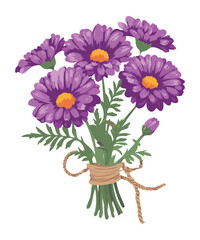 Assorted Purple Daisy Bouquet Tied with Twine
