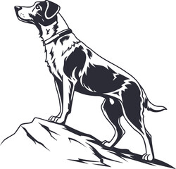 Black and white vector illustration of a dog with animal and farm elements