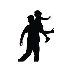 Silhouette of a father giving his daughter a piggyback ride, thumbs up