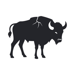 Buffalo With Broken Horn Design Silhouette