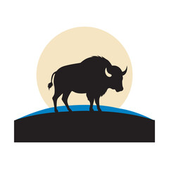 Buffalo Silhouette Under Nighttime Full Moon