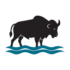 Buffalo Standing In Shallow Water Silhouette