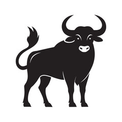 Buffalo Standing With Curved Horns Illustration