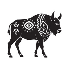 Buffalo In Tribal Pattern Art Illustration