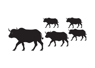 Buffalo Herd Walking In A Line Silhouette