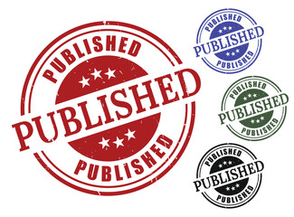 Published stamp vector graphic design elements for official document approval in multiple colors