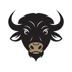 Buffalo Head Front View With Horns Illustration