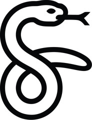 Obraz premium A simple black line drawing of a snake coiled with its tongue sticking out on a light background plain