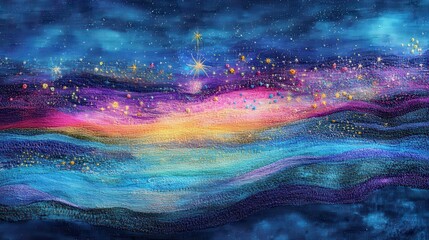 A vibrant tapestry depicting a celestial landscape.