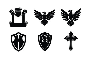 Ancient Rome style design accents with flourished headpieces collection Silhouette Vector illustration