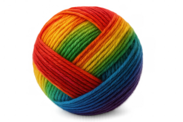 Multicolored yarn ball, translucent backdrop highlighting soft texture, symbolizing crafting creativity and colorful diy potential