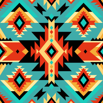 Colorful ethnic seamless pattern. Vibrant geometric design inspired by traditional native american patterns, ideal for textile, fabric, decorative projects