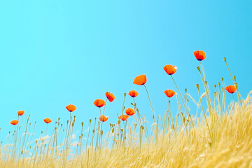 Poppies against a blue sky.