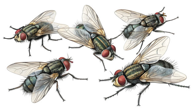 Realistic house fly insect pest control vector illustration of flies flying around isolated on black 100char isolated on transparent white background png