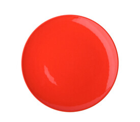 Empty orange ceramic plate on transparent png. Top view
