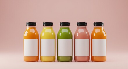 Five Colorful Juice Bottle Mockups with Blank Labels