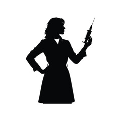 Silhouette of a woman doctor holding a syringe in her hand