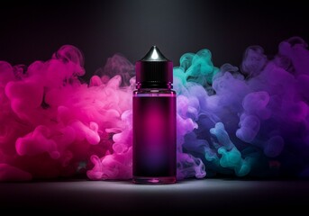 Blank E-Liquid Bottle Mockup with Vibrant Pink and Blue Smoke