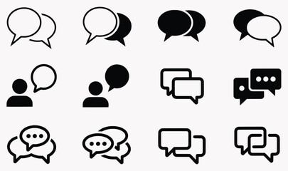 Diverse Communication Icons Set Depicting Conversations, Dialogues, Messaging, and Feedback Featuring Speech Bubbles and Chat Representations