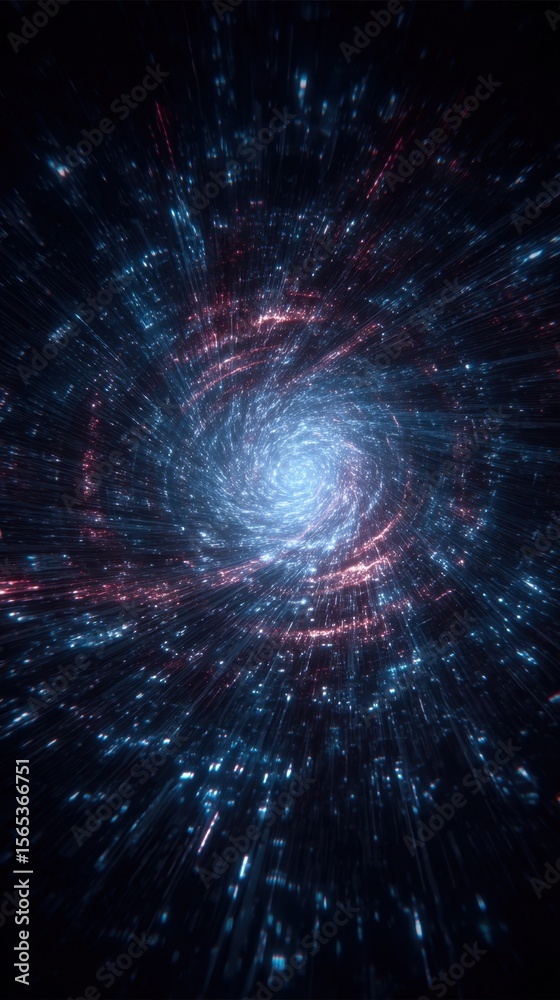Poster energetic composition showcasing a highspeed tunnel portal surrounded by swirling matrix data. the i