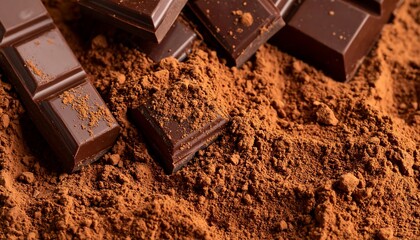 Delicious dark chocolate bars with coffee beans are a gourmet dessert