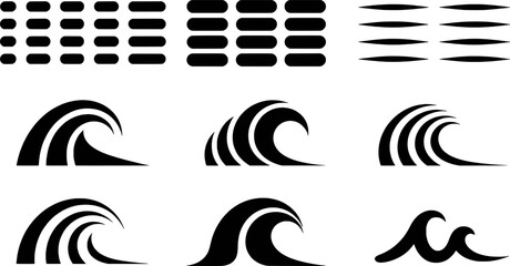 Stylized Icon Set Displaying Abstract Menu Bars Wave Designs and Geometric Shapes for Various Applications and User Interfaces