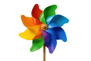 Colorful pinwheel spinning against transparent background, representing childhood, fun, and carefree summer days