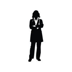Silhouette of confident female doctor with stethoscope and arms crossed in black