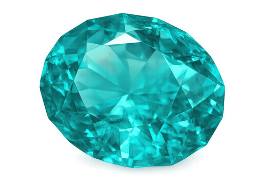 Oval paraiba tourmaline gleaming with vibrant turquoise radiance against clean white backdrop