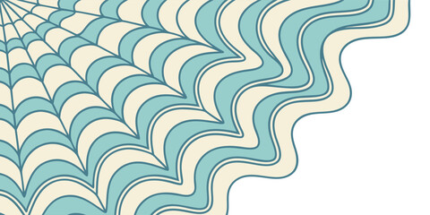 Retro Wavy Spiderweb Background. Groovy 70s corner element with copy space. Vintage abstract vector art for posters or Halloween cards.
