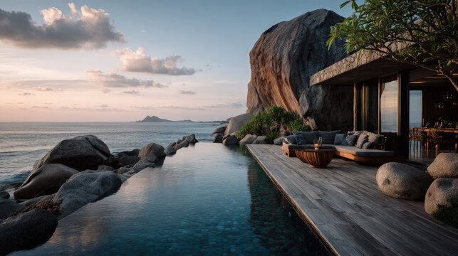 Real estate Seaside cliff-edge clifftop retreat dramatic drop-off offering breathtaking sea view perspectives