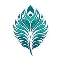 Teal stylized peacock feather; elegant, ornate, decorative design element;  vector illustration.