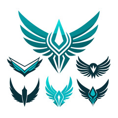 Abstract Teal and Dark Blue Winged Emblems:  Modern, Geometric, Powerful Logo Designs.