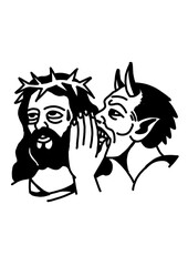 Devil whispering in Jesus's ear, a concept of temptation or internal conflict