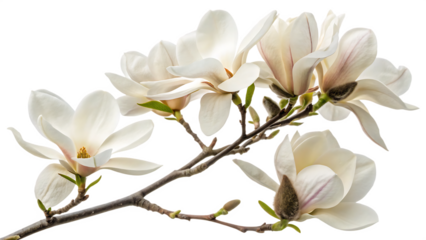 White magnolia flowers isolated on a white background PNG. AI GENERATED.