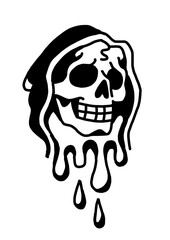Abstract melting skull with a hood. Unique, dark graphic art