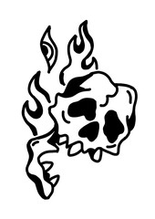 Abstract skull surrounded by flames and a stylized eye. Edgy, gothic art