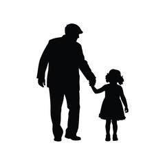A Loving Grandfather Walks HandinHand with His Granddaughter in Silhouette