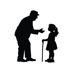 Silhouette of a Grandfather and Granddaughter Sharing a Moment Together