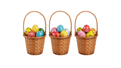 set of easter egg basket nest cut out background