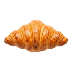 A single golden brown croissant with flaky layers isolated against a stark, plain backdrop here on transparent background