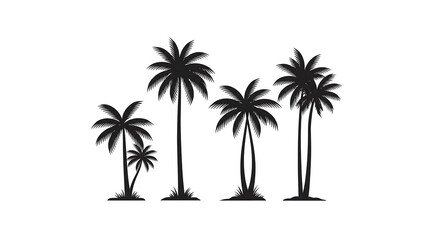 Fototapeta premium Set of black fill silhouette simple tropical tree or palm tree vector illustration simple hand drawing.