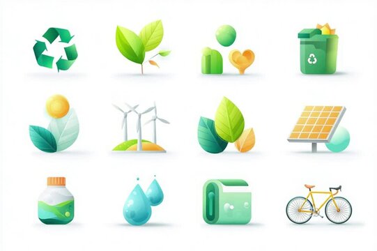 Sustainable Future Illustration: Renewable Energy Sources and Eco-Friendly Lifestyle Elements in a Clean, Modern Design.