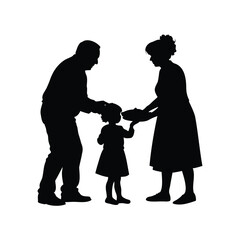 Silhouette of grandparents sharing with a young girl from a plate