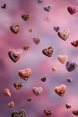 Ethereal Dance of Valentine's Day Hearts: A Whimsical Display of Love, Romance, and Warmth in Soft Hues and Intricate Patterns, Enchanting Essence of Affection and Passion