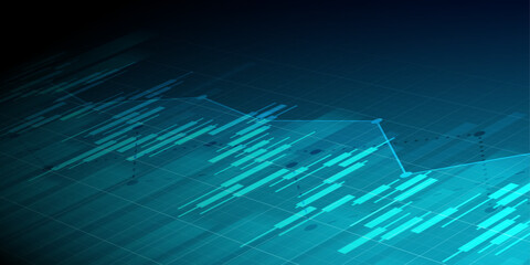 Technology financial graph with uptrend technology bar chart of stock market on blue color background
