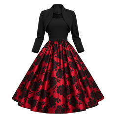 Elegant dress with floral pattern isolated on transparent background